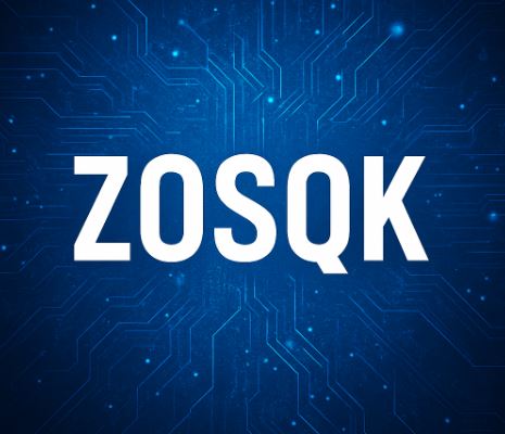 A digital graphic displaying the term "ZOSQK" in large, bold, futuristic font centered on a glowing blue tech-themed background with abstract circuits and digital elements, representing innovation and emerging digital terminology.