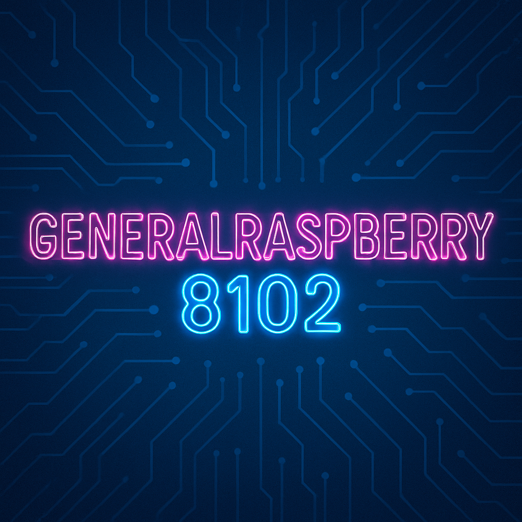 A digital illustration featuring the username “GENERALRASPBERRY8102” in bold, futuristic typography set against a high-tech digital background with abstract circuitry and glowing blue elements, emphasizing a modern and tech-savvy online identity.