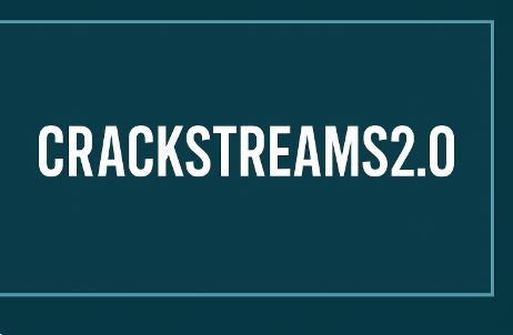 Crackstreams2.0 digital banner with bold modern typography in white and red on a dark background, promoting live sports streaming in 2025